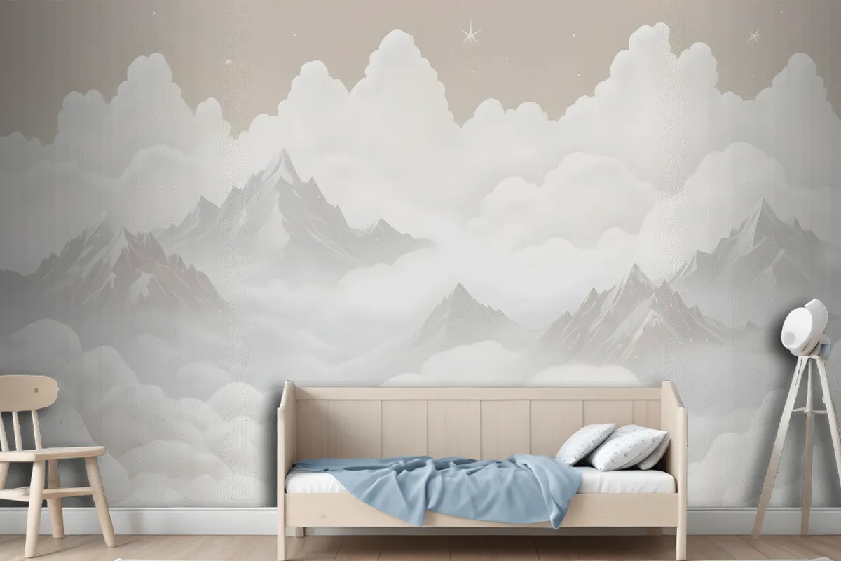 Kids Mountain With Clouds Wallpaper Mural