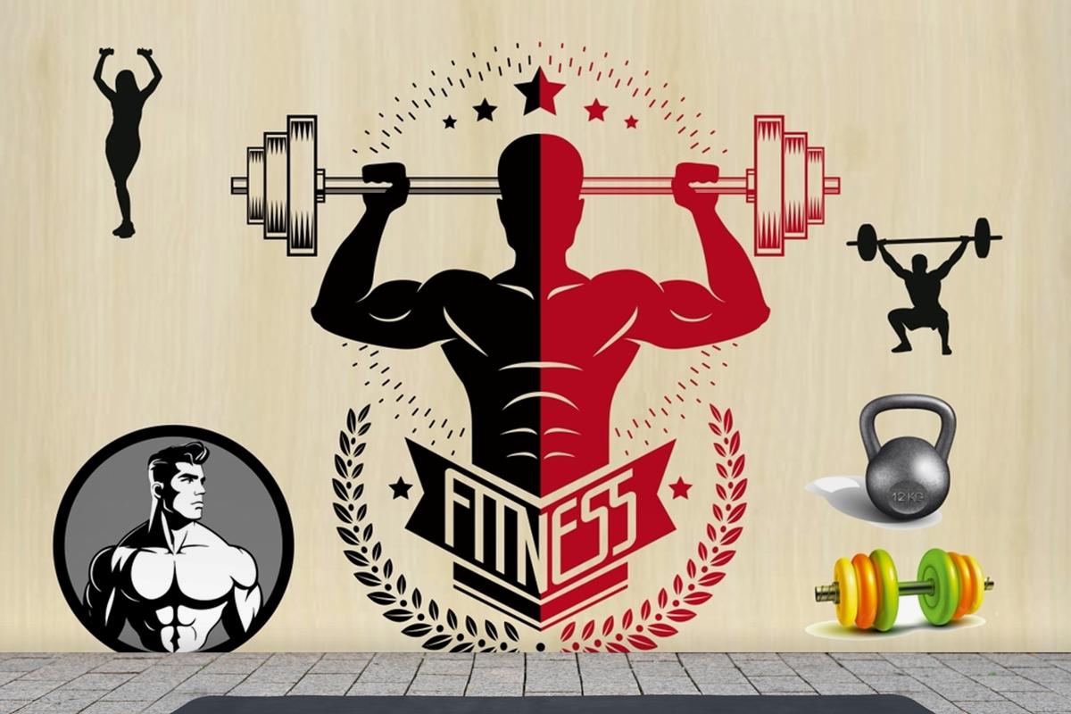 Kırmızı Siyah Temalı Fitness Spor Salonu Duvar Kağıdı