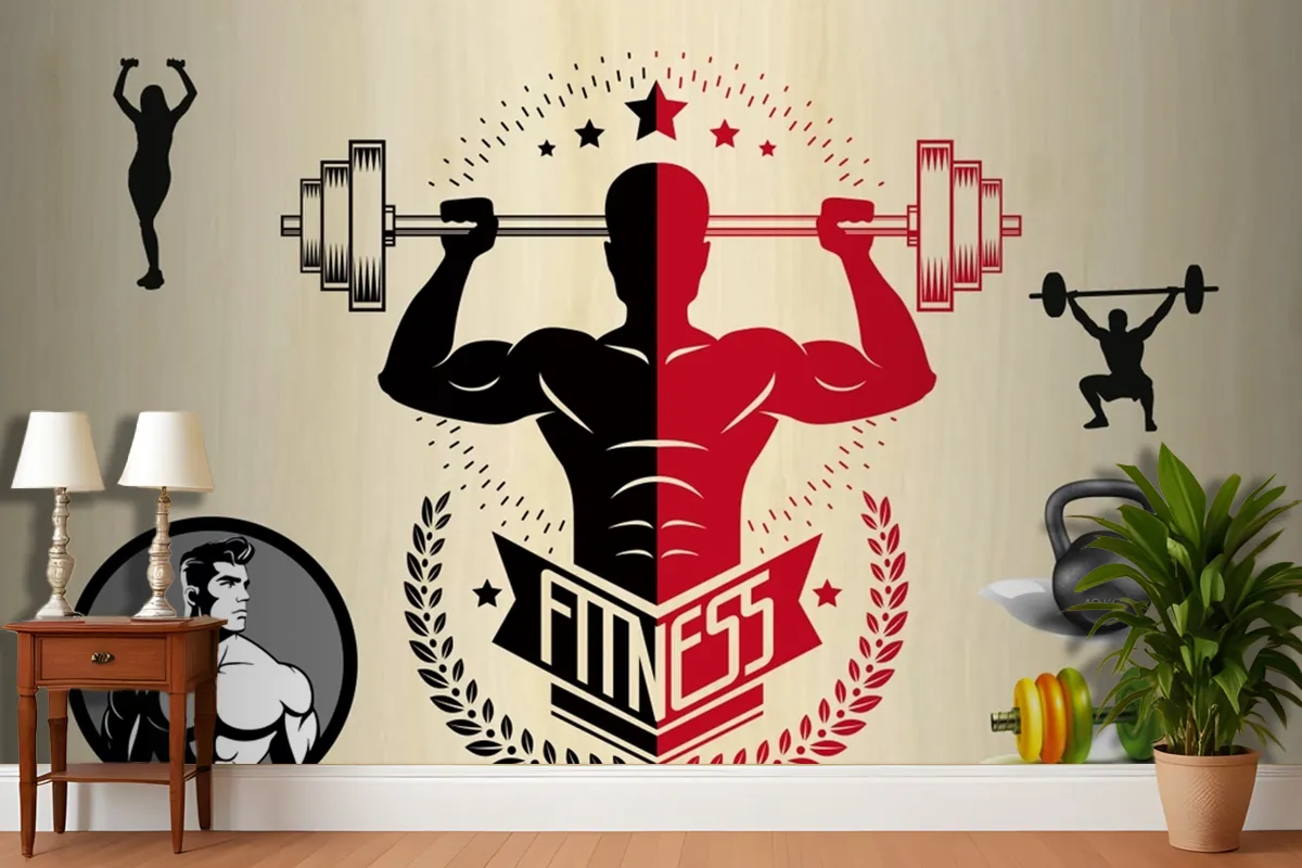 Kırmızı Siyah Temalı Fitness Spor Salonu Duvar Kağıdı