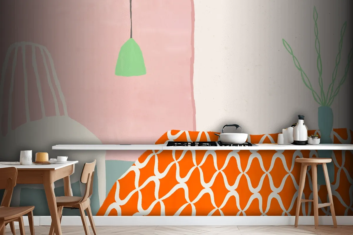 Kitchen Table Wallpaper Vector Cute Hand Drawn Home Interior Wallpaper Mural