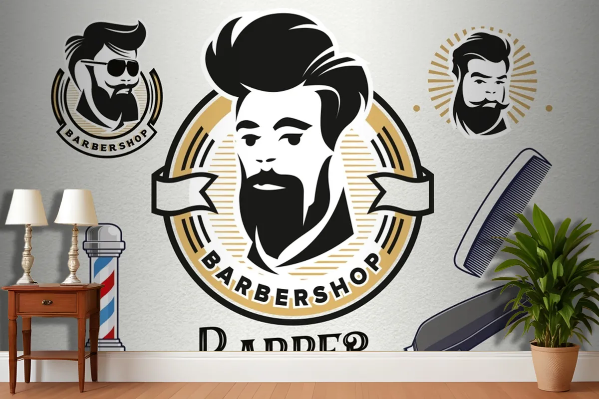 Krem Arka Plan Barbershop Duvar Kağıdı