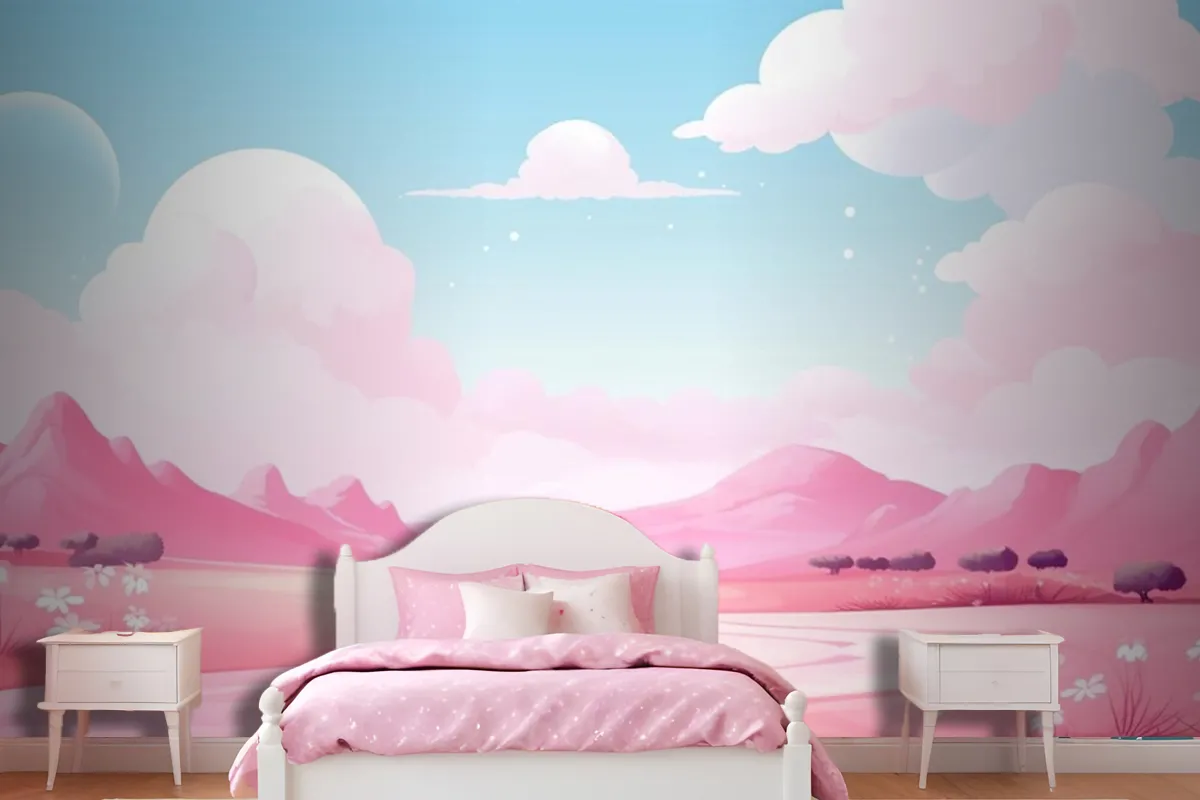 Landscape With Mountains And Clouds Wallpaper Mural