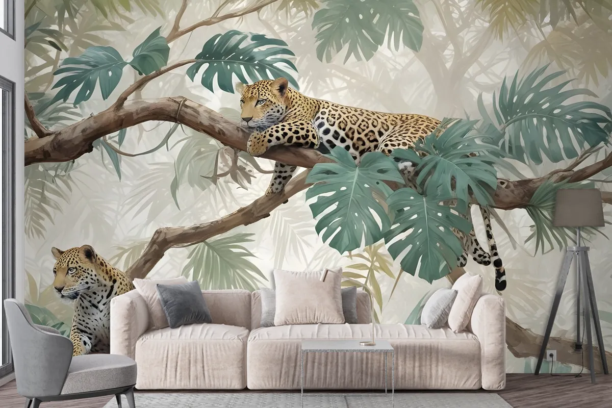 Leopards On Branch Jungle Wallpaper Mural