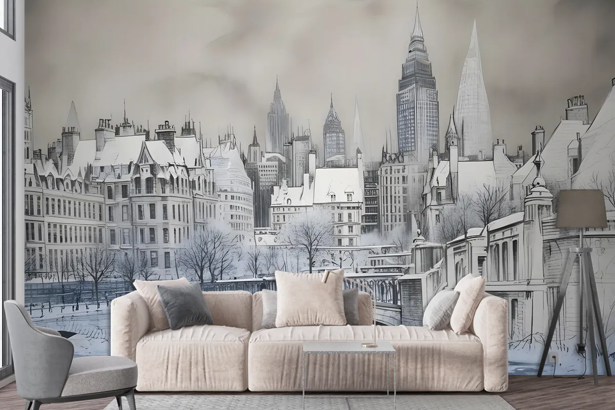 London Charcoal Drawing City Wallpaper Mural