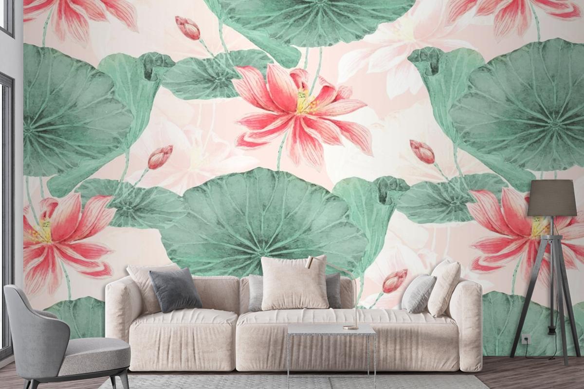 Lotus Pattern Botanical Background Wallpaper Mural