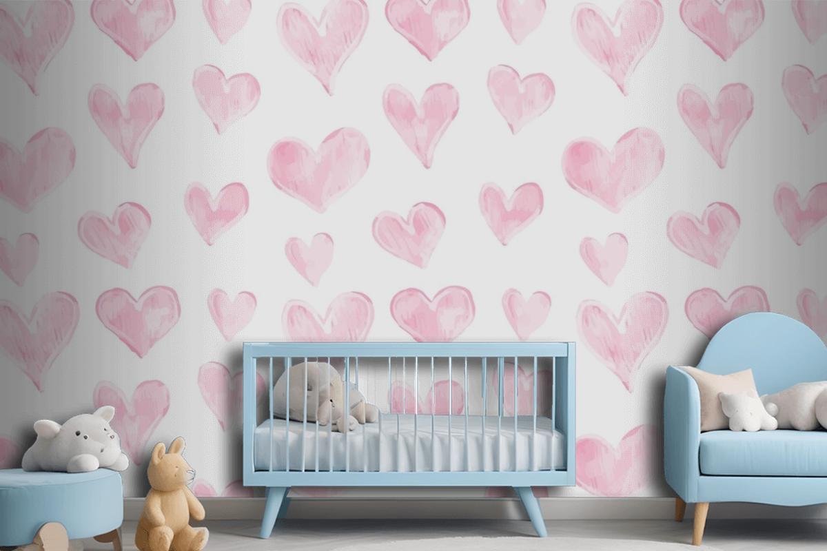 Love Heart Pattern Hand Drawn Valentines Day Wallpaper Mural