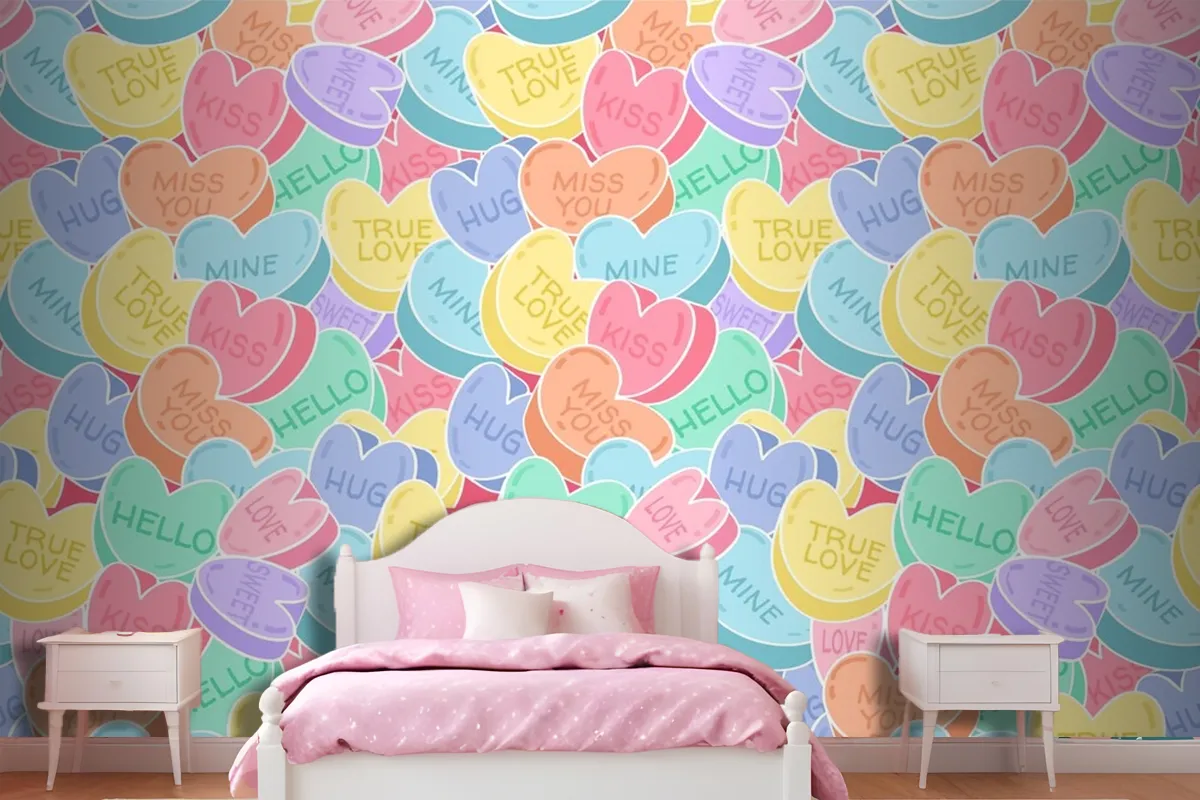 Lovely Conversation Hearts Pattern Wallpaper Mural