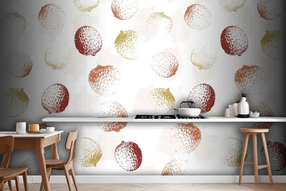 Lychee Fruit Pattern Colorful Vintage Vector Textures Wallpaper Mural