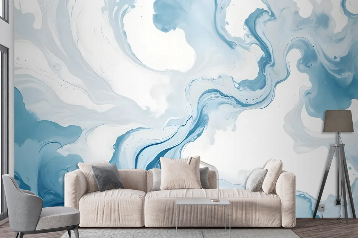 Marble Style Blue Brush Paint Art Wallpaper Mural