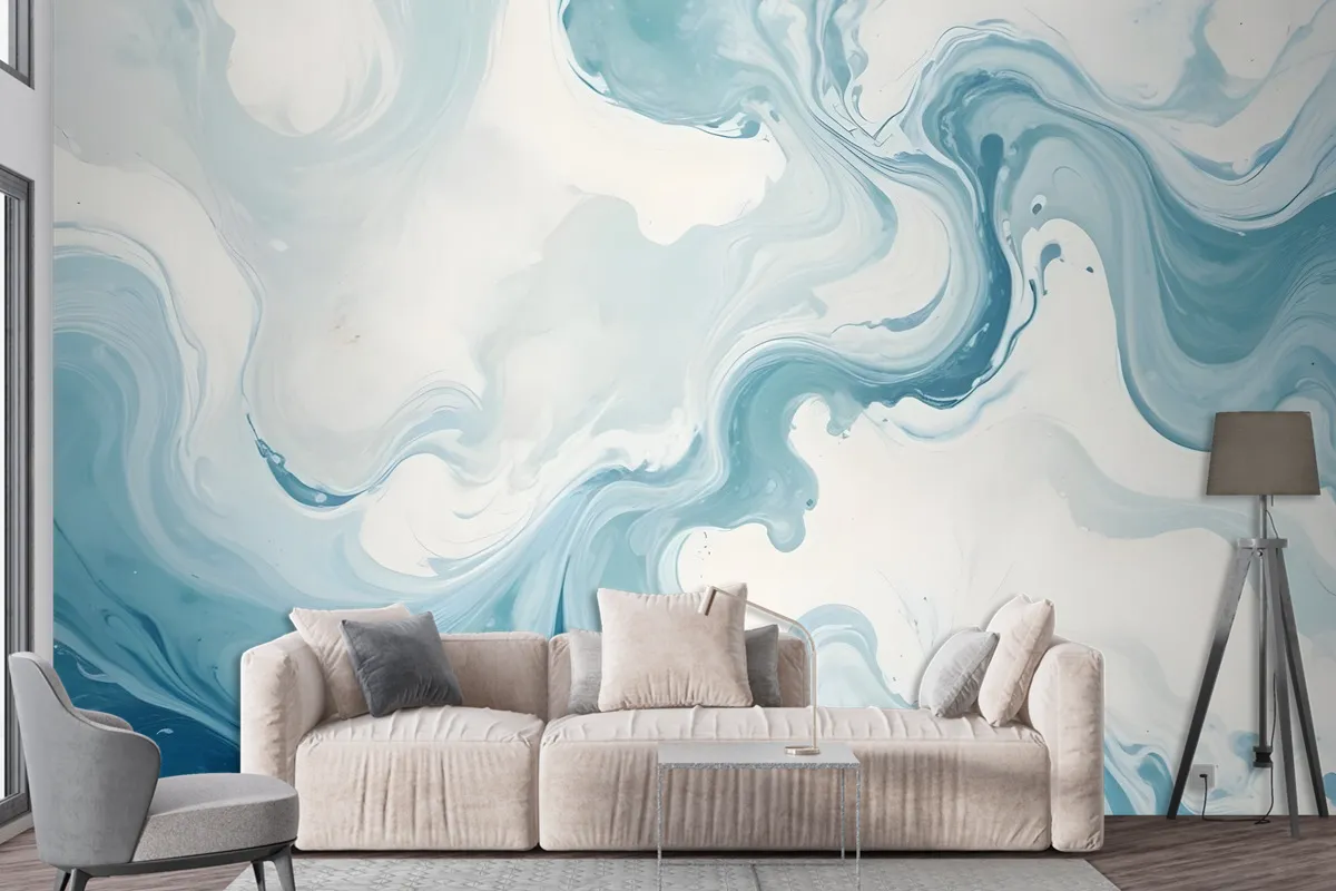 Marble Style Blue Brush Paint Art Wallpaper Mural