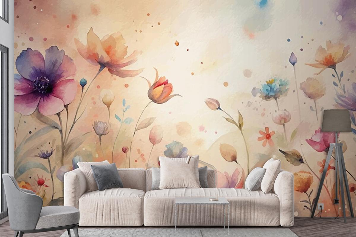 A Minimalist Backdrop Of Beautiful Wildflowers Wallpaper Mural