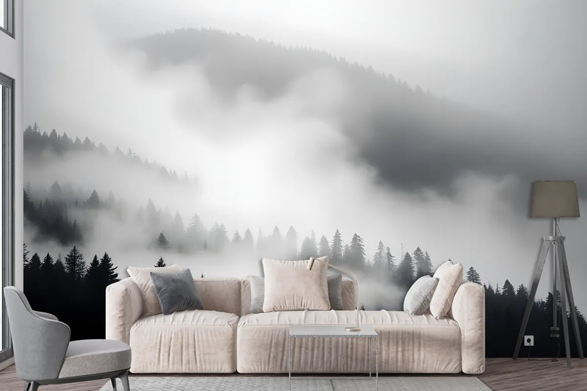 Misty Dark Forest Landscape Wallpaper Mural