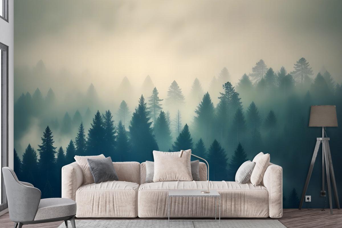 Misty Pine Forest Wallpaper Mural