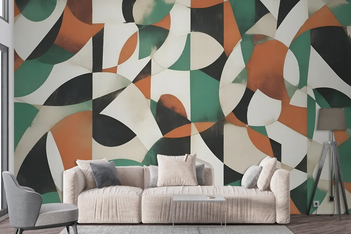 Modern Abstract Art With Retro Colorful Geometric Wallpaper Mural