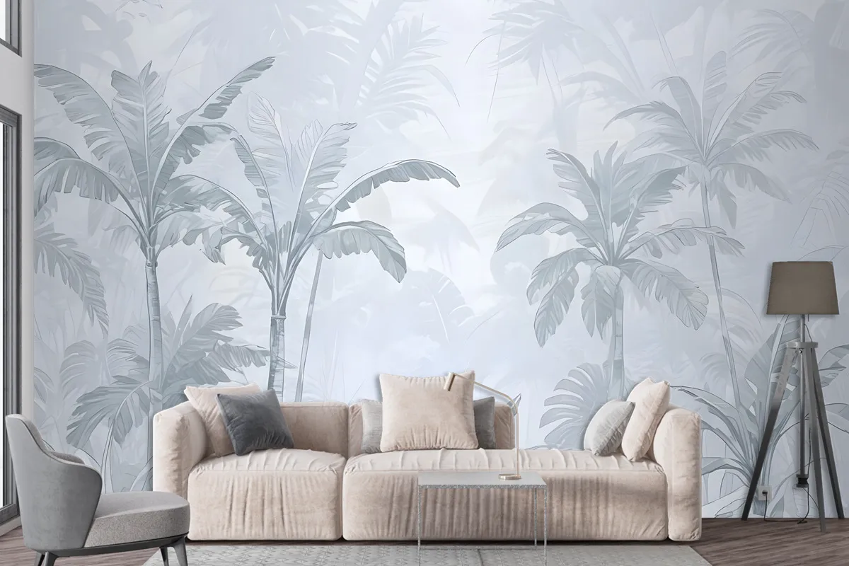 Monochrome Antique Jungle Landscape Wallpaper Mural