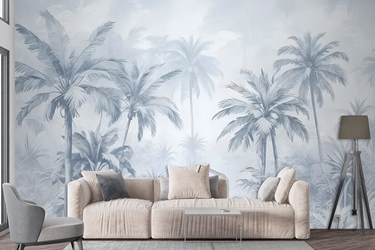 Monochrome Antique Jungle Landscape Wallpaper Mural