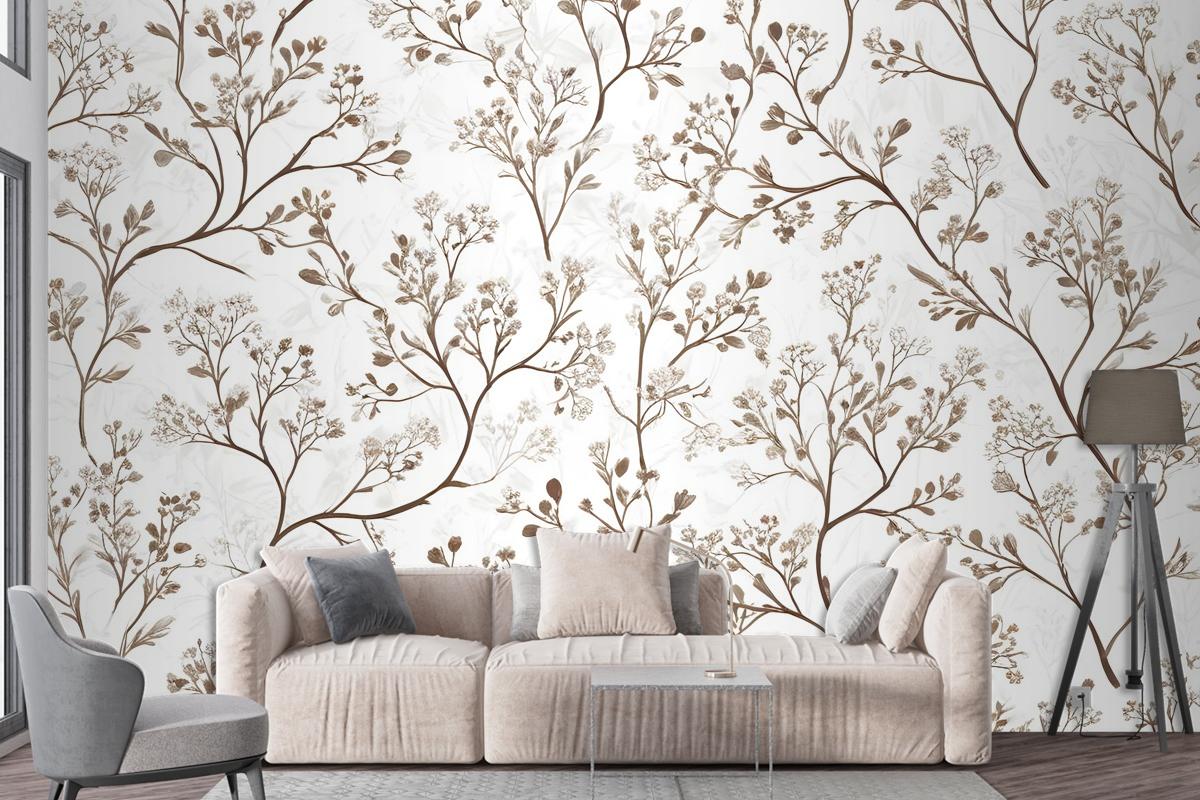 Monochrome Botanical Plants Chinoiserie Wallpaper Mural