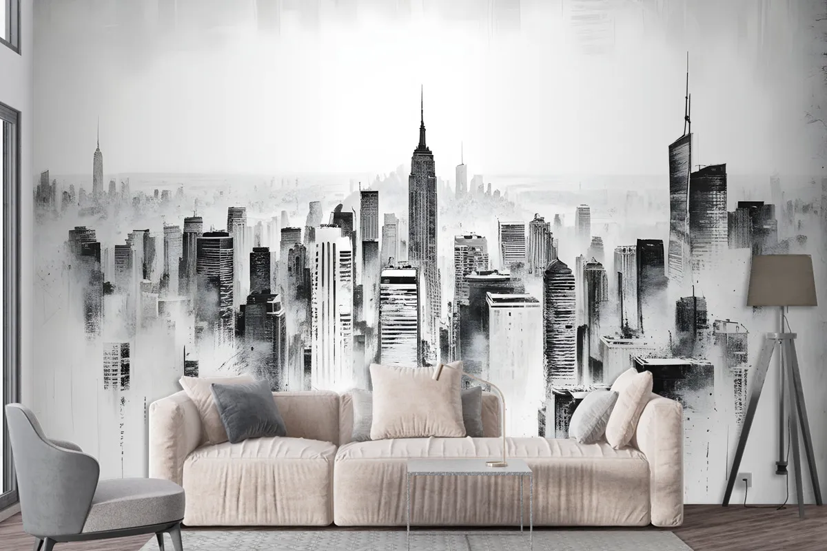 Monochrome Charcoal City Wallpaper Mural