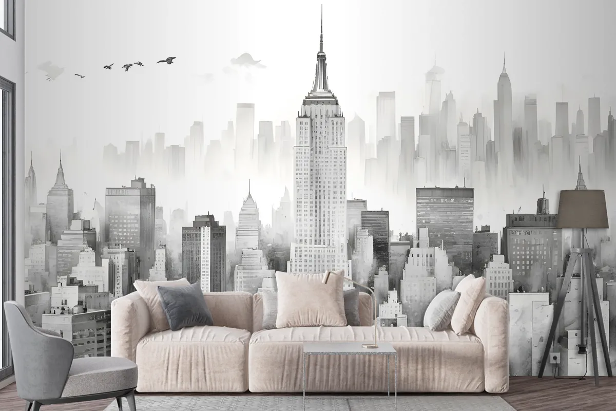 Monochrome Charcoal New York City Black And White Wallpaper Mural