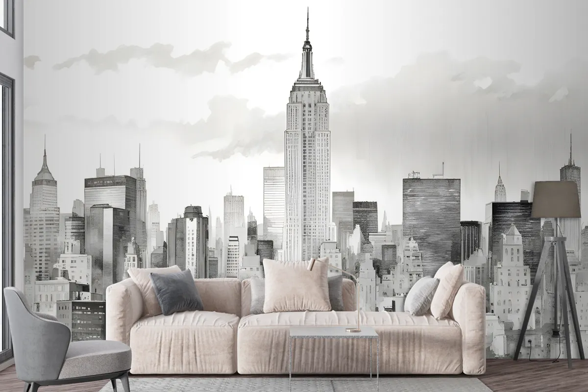 Monochrome Charcoal New York City Wallpaper Mural