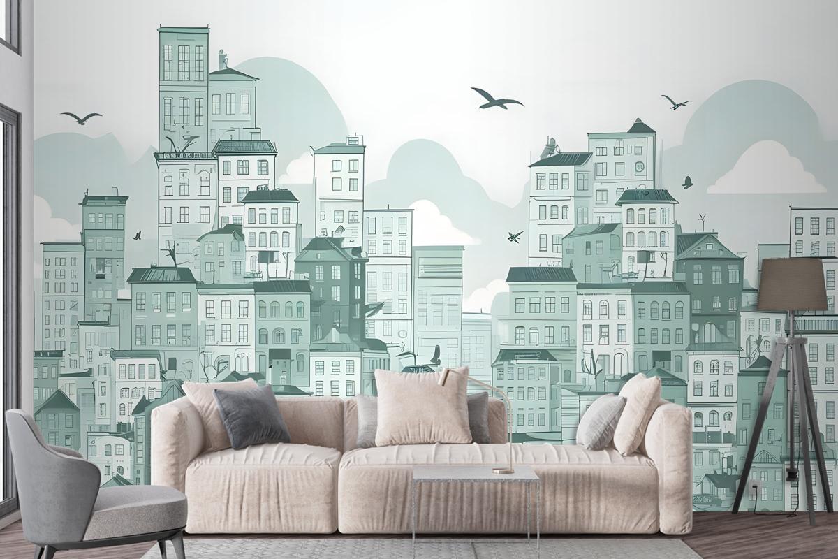 Monochrome City View Wallpaper Mural