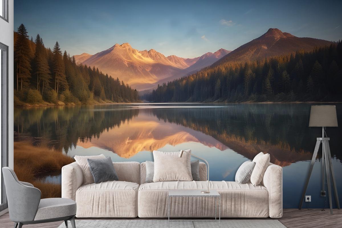 Mountain And Lake Landscape In The Sunrise Wallpaper Mural