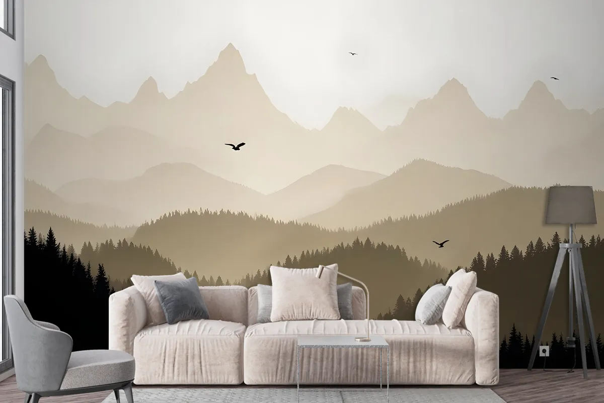 Mountain Landscape Silhouette Wallpaper Mural