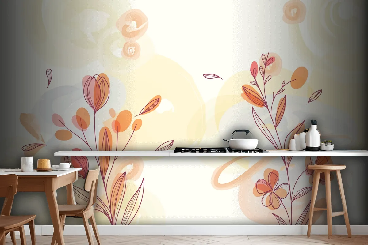 Natural Hand Painted Floral Wallpaper Mural