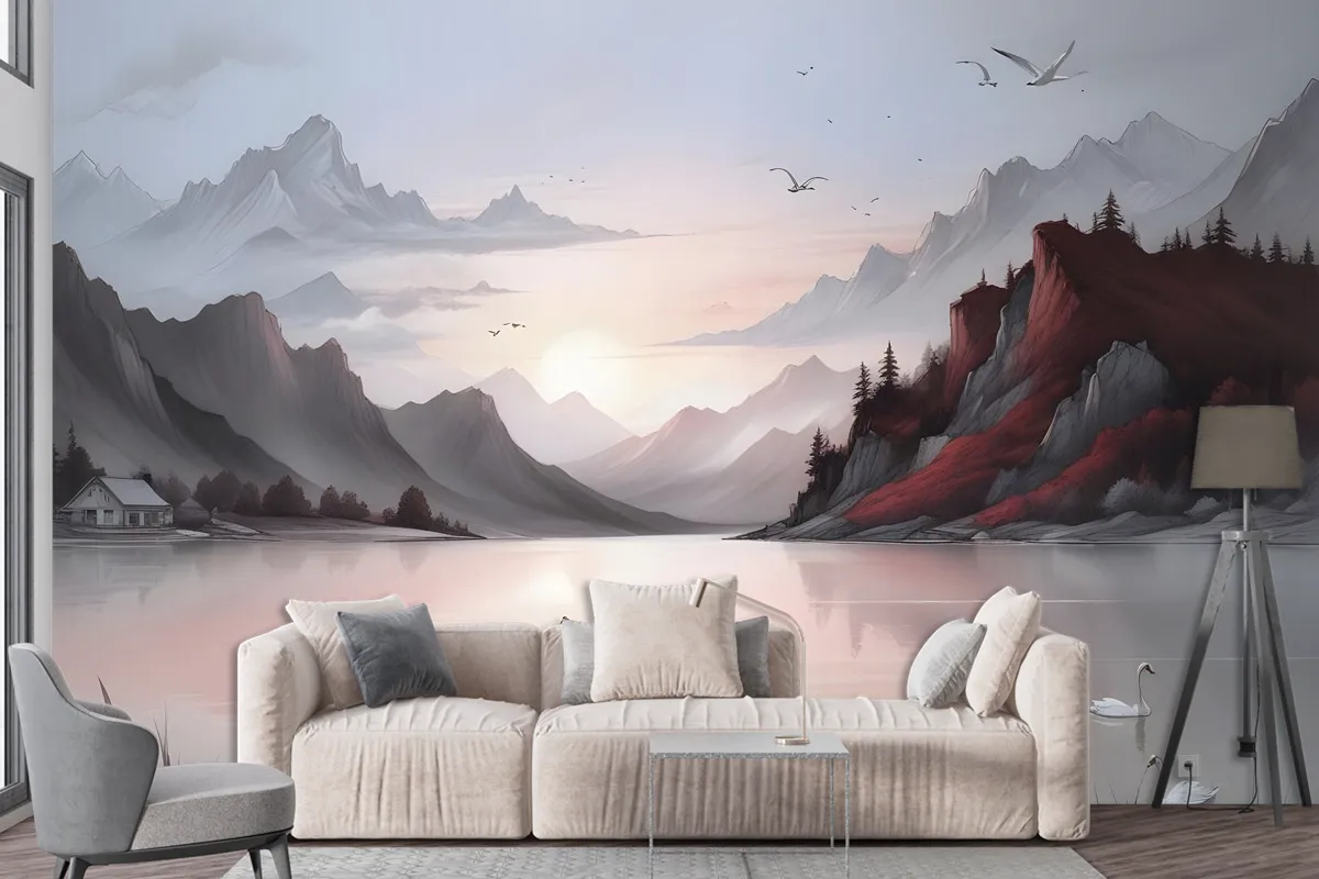 Nature Landscape With Mountains Wallpaper Mural