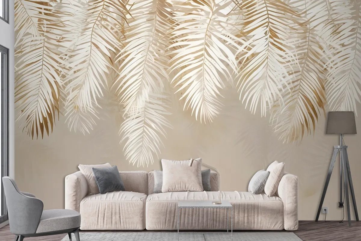 Neutral Tropical Palm Leaf Wallpaper Mural