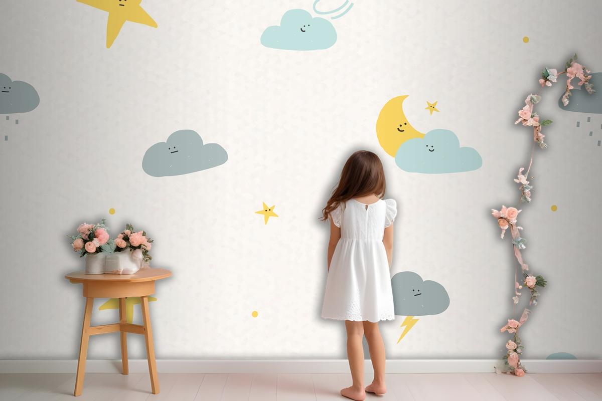 Night Sky Seamless Pattern Weather Doodle Background For Kids Wallpaper Mural