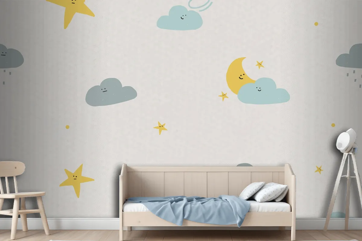 Night Sky Seamless Pattern Weather Doodle Background For Kids Wallpaper Mural