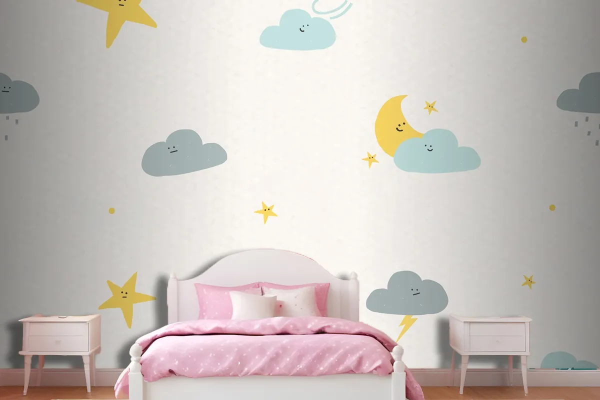 Night Sky Seamless Pattern Weather Doodle Wallpaper Mural