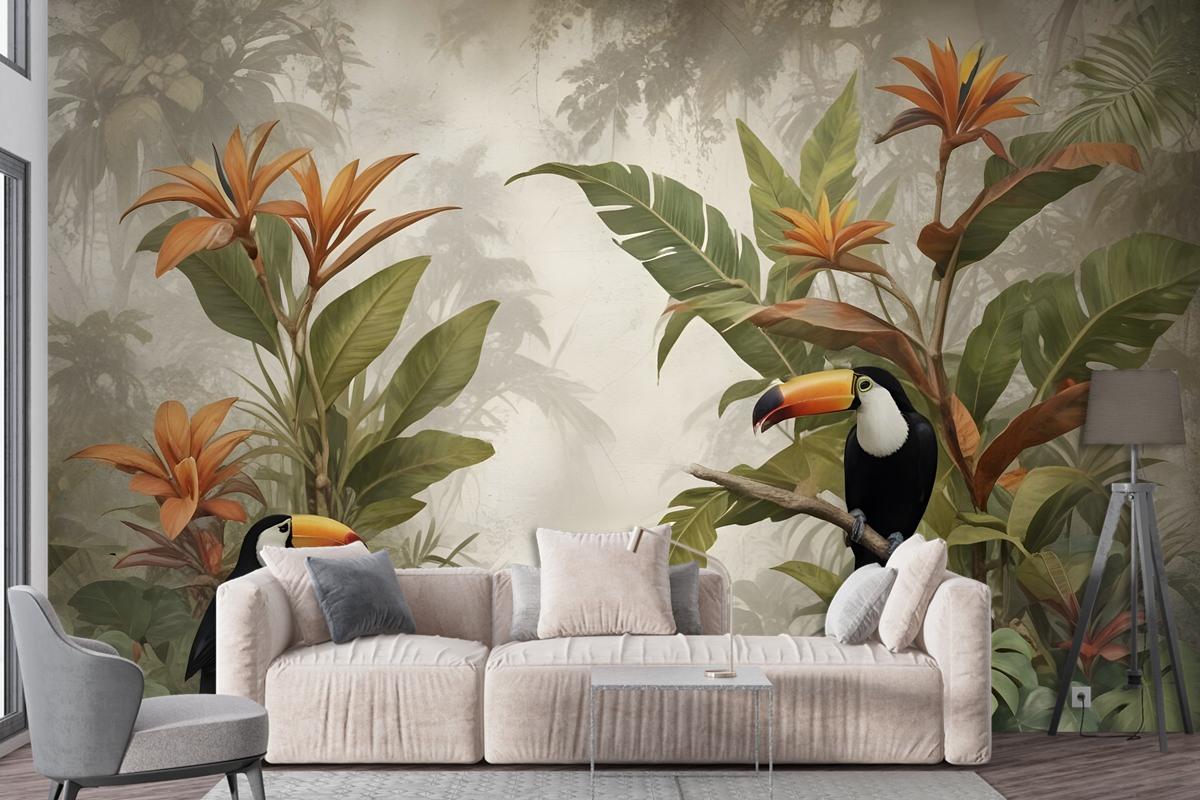 Nostalgic Toucan In The Tropical Forest Wallpaper Mural