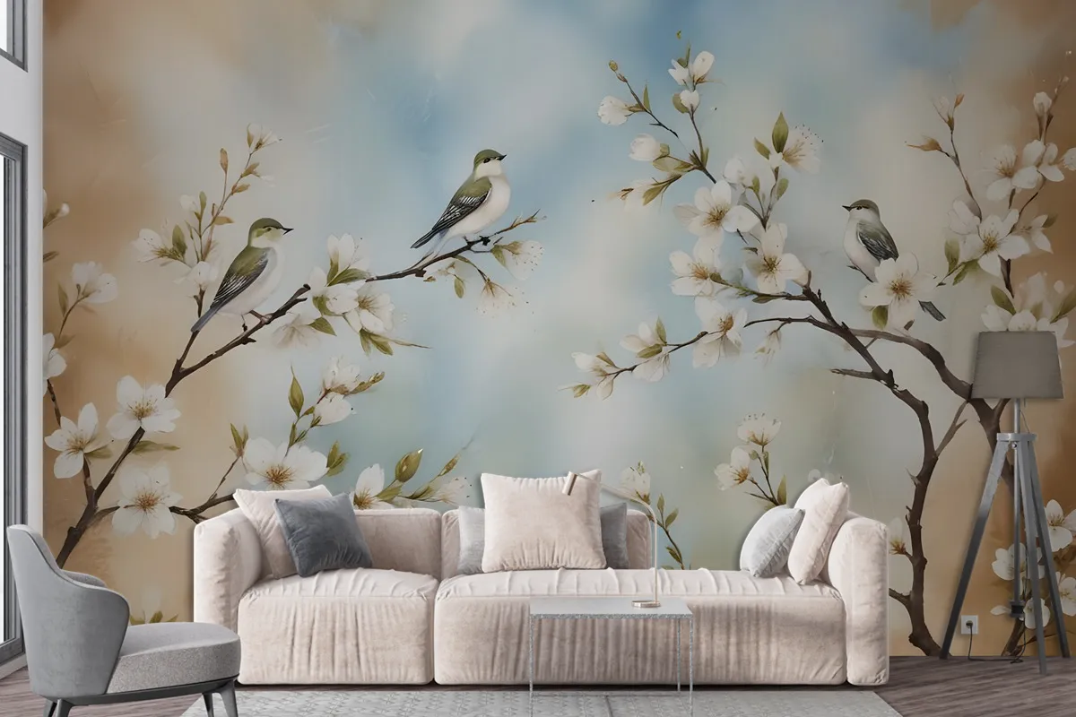 Nostalgic Watercolor Cherry Blossoms Wallpaper Mural