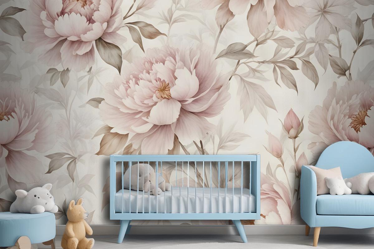 Nursery Pastel Peony Watercolor Floral For Girls Wallpaper Mural