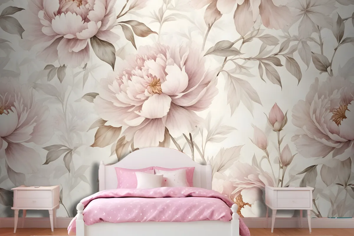 Nursery Pastel Peony Watercolor Floral For Girls Wallpaper Mural