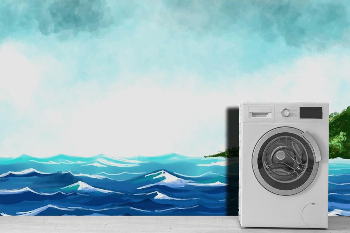 Ocean Underwater Blue Wave Laundry Room Wallpaper Mural