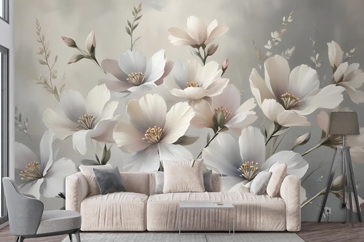 Oil Painting Pastel Floral Wallpaper Mural