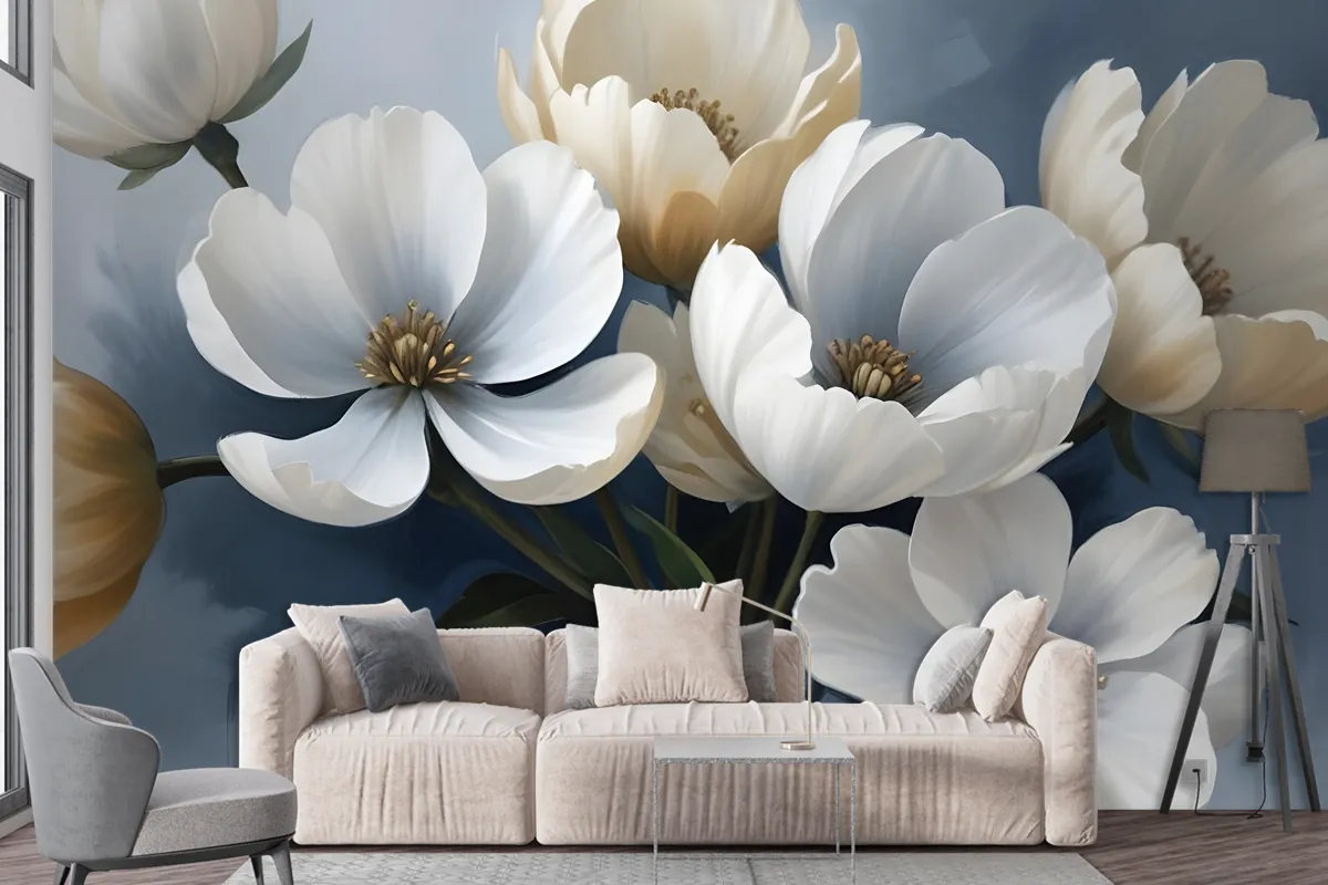 Oil Painting Soft Tulip Floral Art Wallpaper Mural