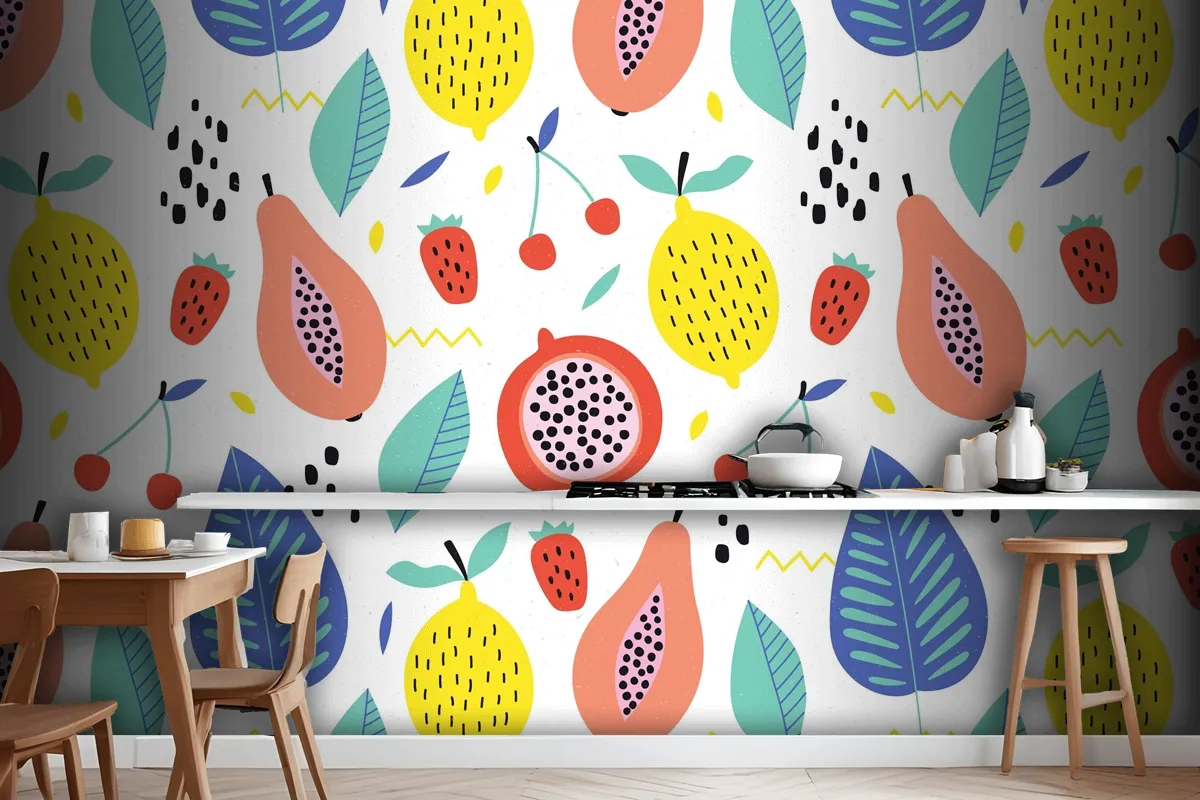 Organic Flat Summer Kitchen Wallpaper Mural