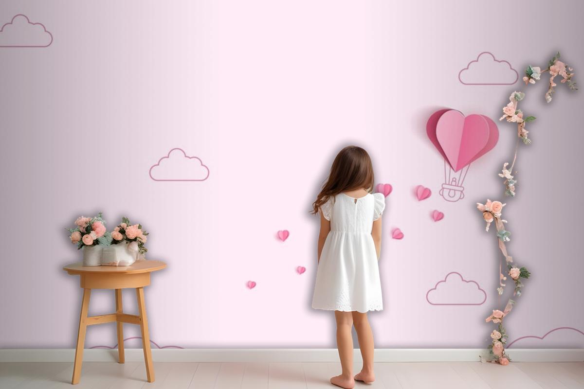 Origami Made Hot Air Balloon And Cloud Wallpaper Mural