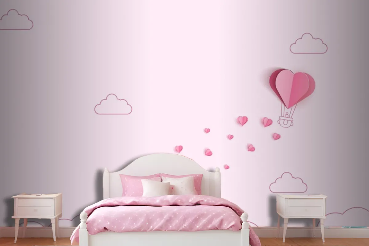 Origami Made Hot Air Balloon And Cloud Wallpaper Mural