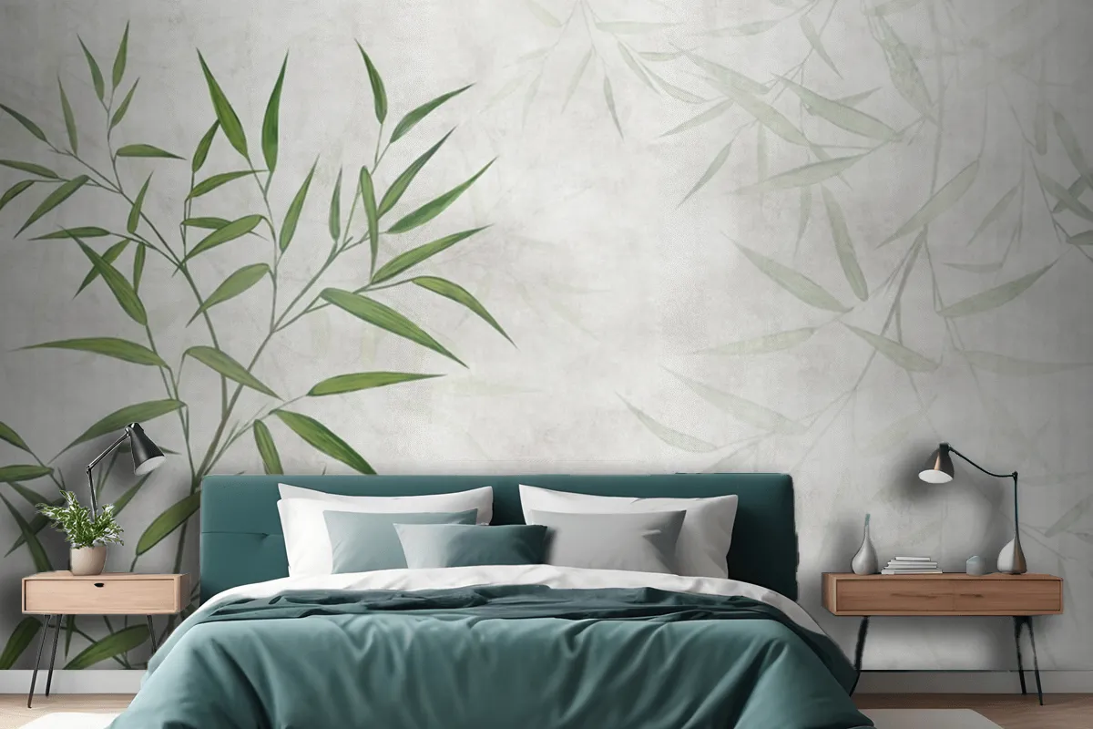 Painted Reed Bamboo Leaves On A Textured Background Wallpaper Mural