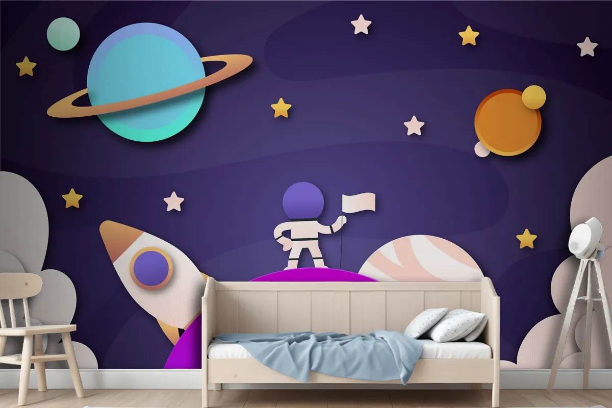 Paper Style Galaxy Boys Kids Wallpaper Mural