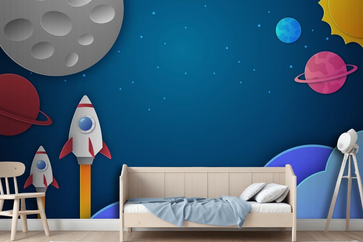 Paper Style Galaxy Kids Boy Wallpaper Mural