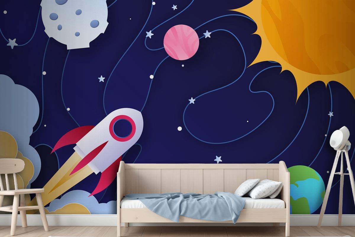 Paper Style Galaxy Kids Wallpaper Mural