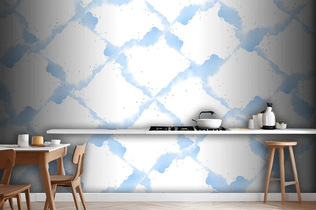 Pastel Blue Watercolor Kitchen Wallpaper Mural