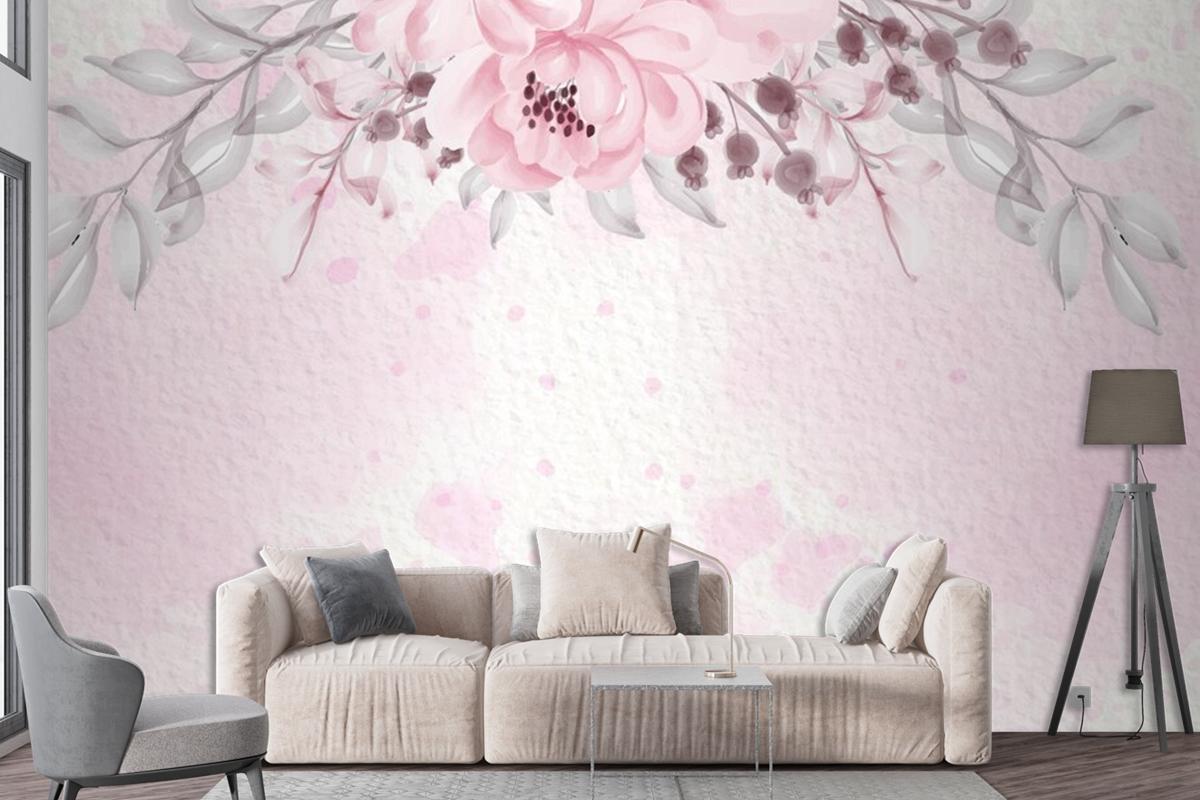 Pastel Pink Purple Card With Wild Flowers Wallpaper Mural