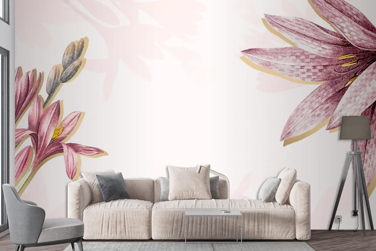 Pink Amaryllis Pattern Background Wallpaper Mural